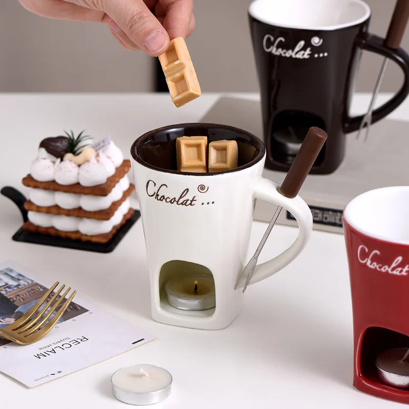 Fondue Pot Ceramic - チョコレートフォンデュマグ、メルティングカップ、ホットポット、セラミックメルトカップ、バターウォーマー、ティーライト加熱器、キャンディ・チョコレート用メルトポット