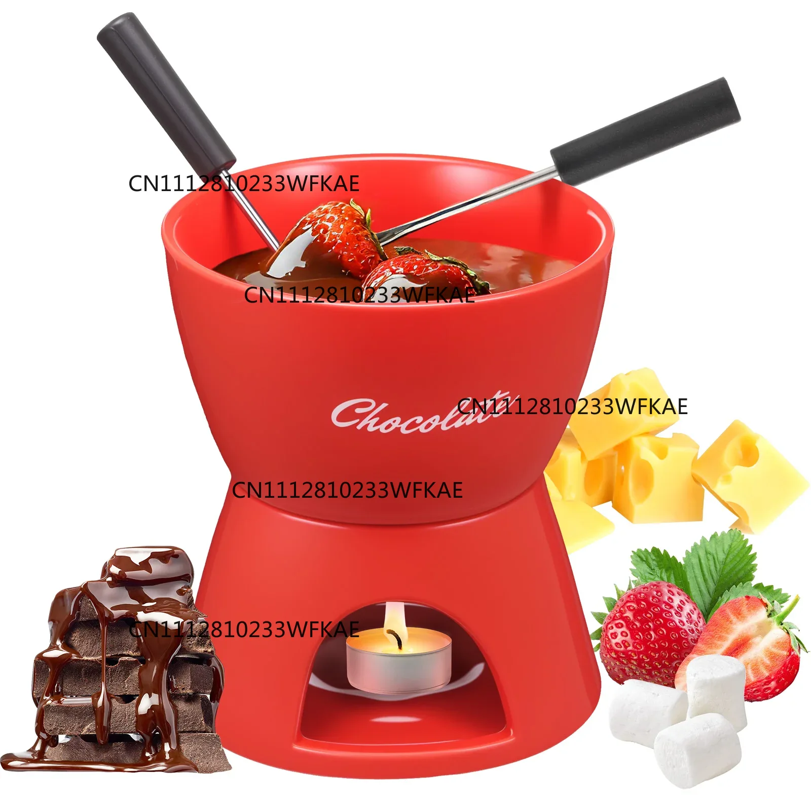 Fondue Pot Ceramic - セラミック製のチョコレート用ウォーマーカップとフォークのセット。持ち運び可能なチョコレート、チーズ、バター用の溶かし器。