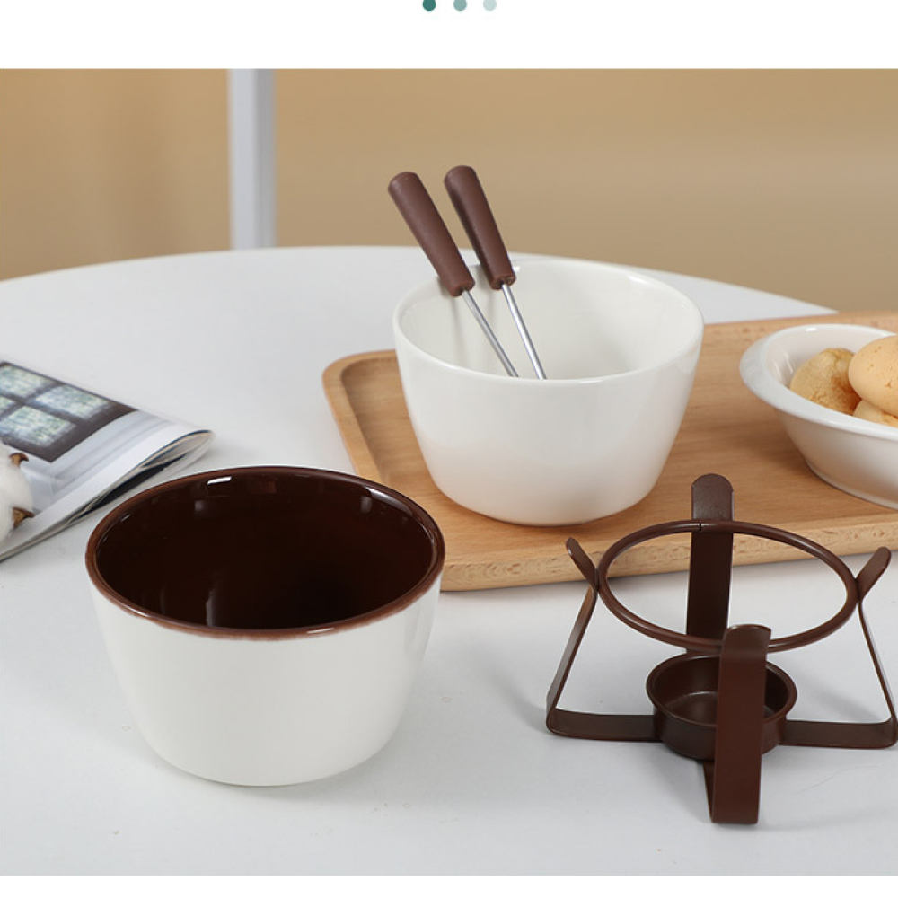 Fondue Pot Ceramic - 北欧風セラミック製フォンデュ鍋。チーズ、チョコレート、バターを溶かすのに最適。テーブルウェア、キッチングッズ、デザート調理器具としても。