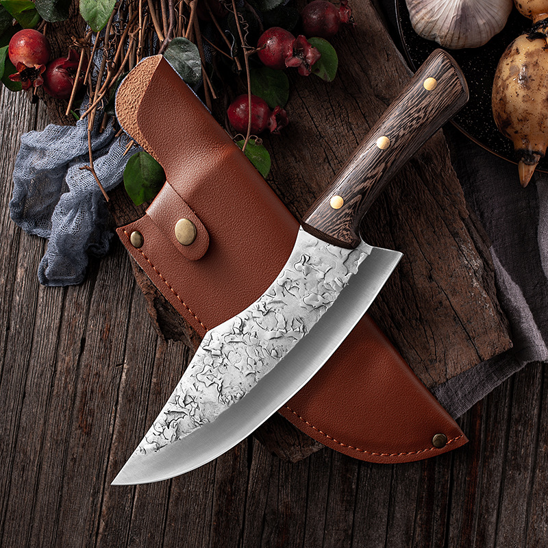 Wok Carbon Steel - 鍛造日本フル唐ハンドルナイフ手作り鋼キッチンボーンナイフナイフシェフスライスナイフ三徳包丁カッター