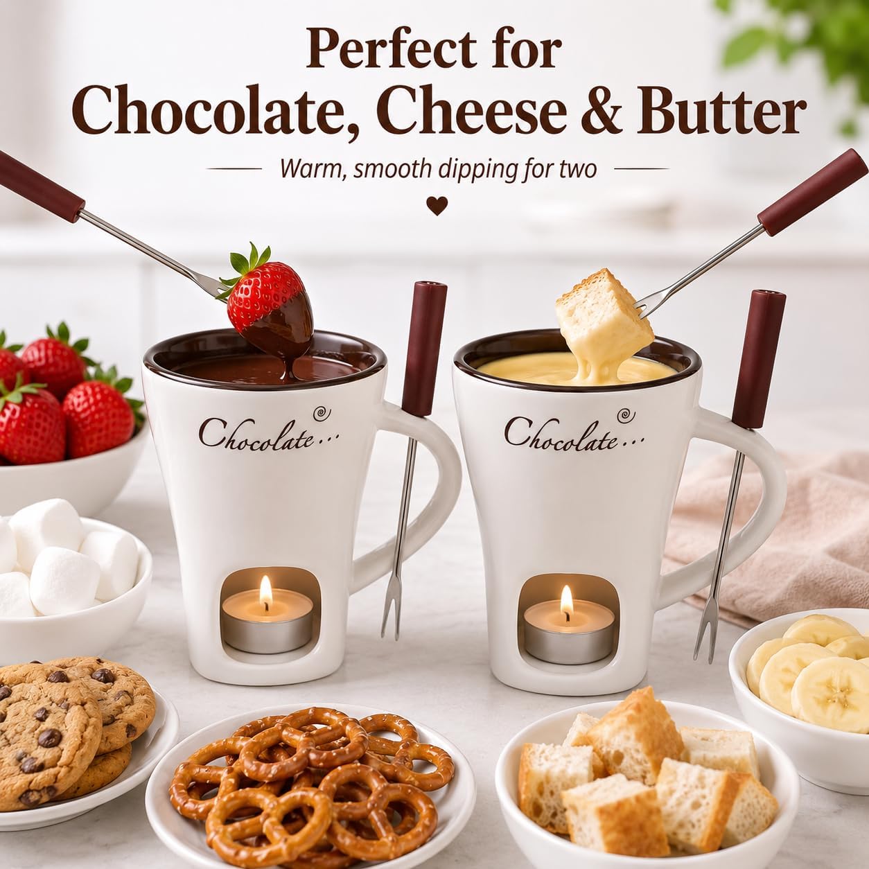 甘いセラミックフォンデュカップとフォーク付きチーズメルティン - Fondue Pot Ceramic のレビューと価格