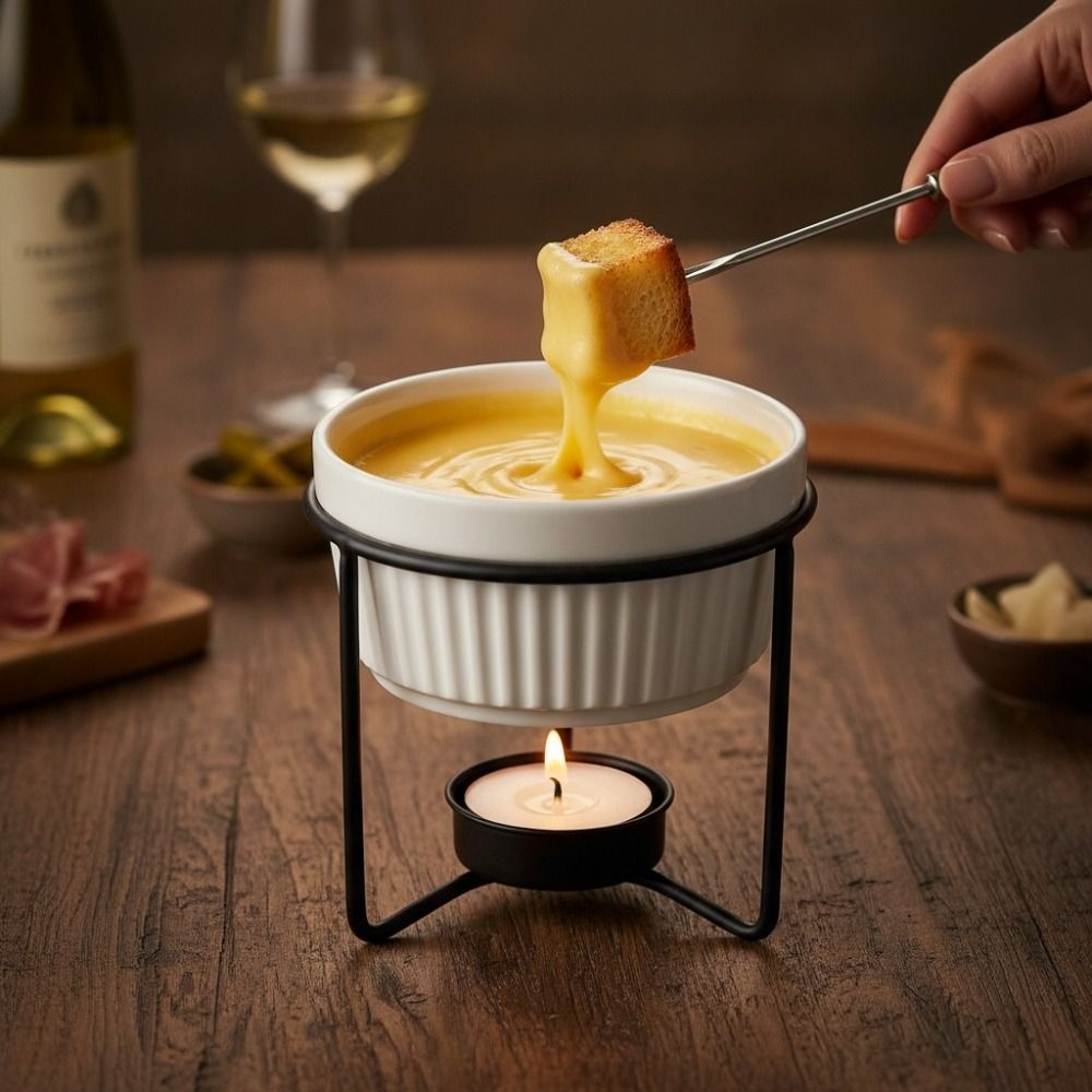 セラミック製バター加熱器、フォンデュ鍋、安定した金属製スタン - Fondue Pot Ceramic のレビューと価格