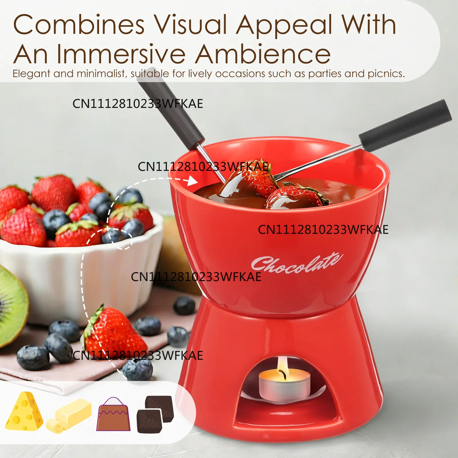 セラミック製のチョコレート用ウォーマーカップとフォークのセッ - Fondue Pot Ceramic のレビューと価格