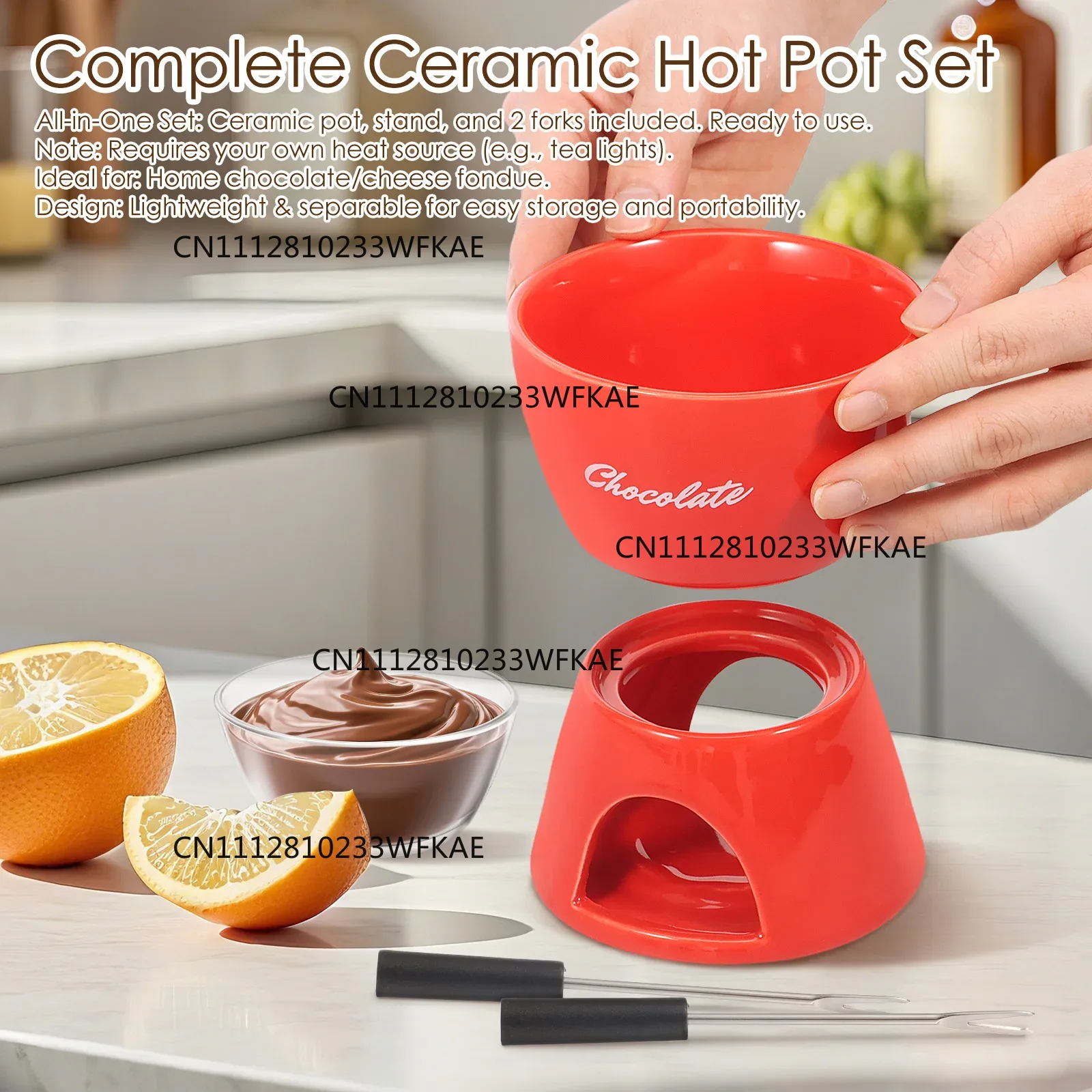 セラミック製のチョコレート用ウォーマーカップとフォークのセッ - Fondue Pot Ceramic のレビューと価格