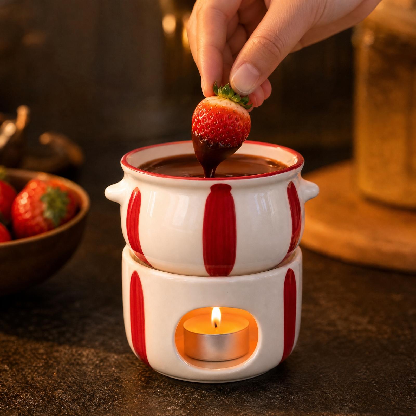 手描きのセラミック製チョコレートフォンデュポット。フルーツに - Fondue Pot Ceramic のレビューと価格