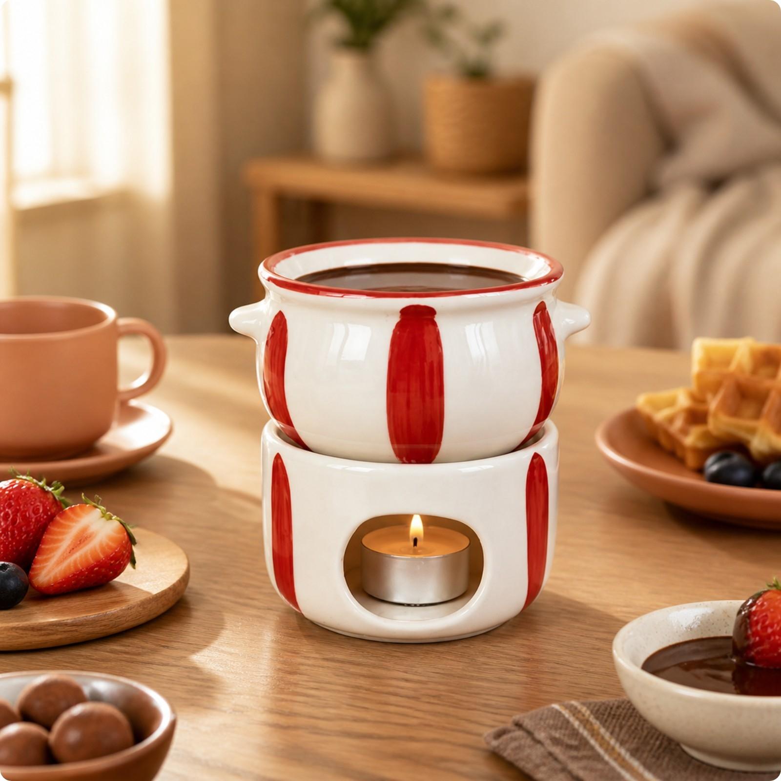 手描きのセラミック製チョコレートフォンデュポット。フルーツに - Fondue Pot Ceramic のレビューと価格