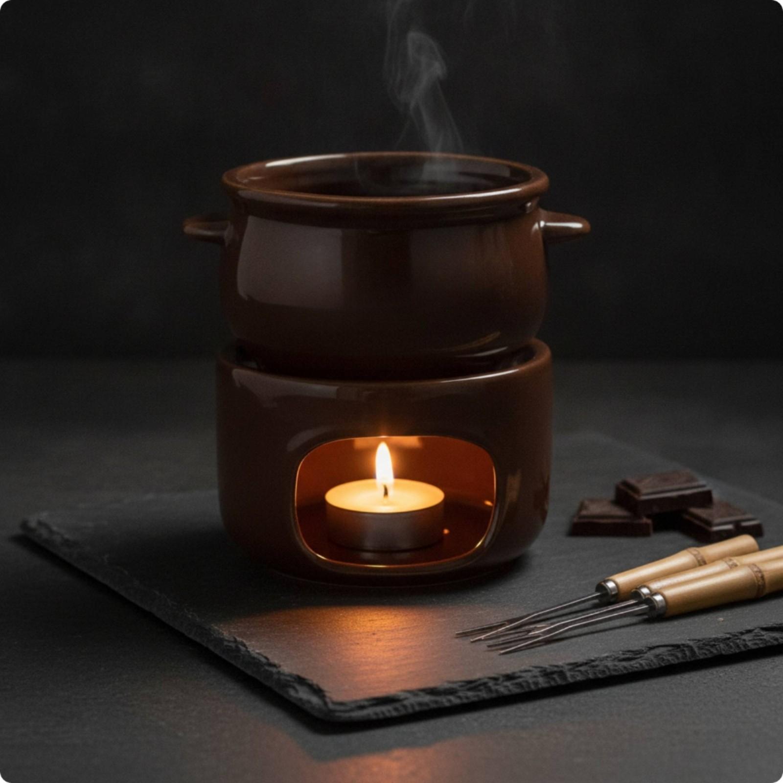 キャンドルで温めるセラミック製の溶かし器。フォーク付き。スイ - Fondue Pot Ceramic のレビューと価格
