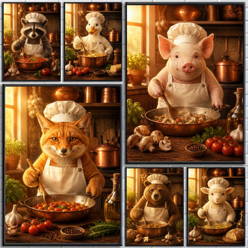 面白い動物シェフのキッチン、料理、ベーカリーのポスター、高精 - Home Cooking Definition のレビューと価格