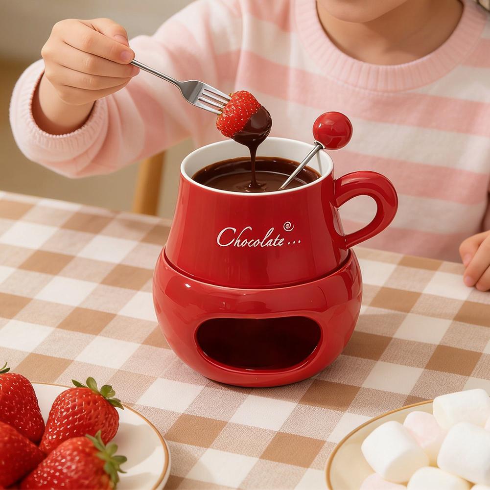 チョコレートフォンデュカップセラミックフォーク付きティーライ - Fondue Pot Ceramic のレビューと価格