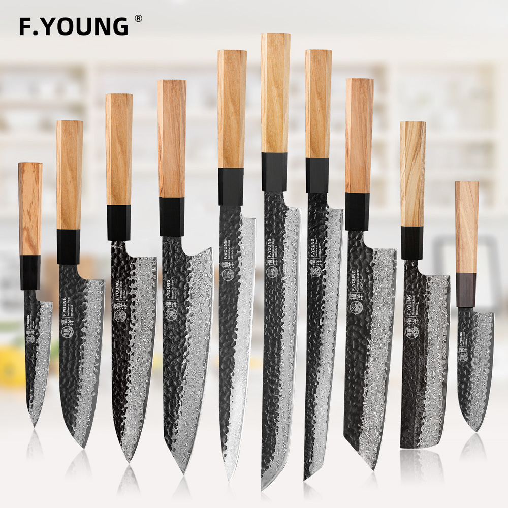 F.YOUNG ダマスカス鋼包丁日本手鍛造シェフナイフ野菜ス - Wok Carbon Steel のレビューと価格