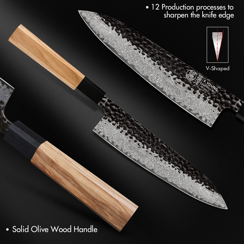 F.YOUNG ダマスカス鋼包丁日本手鍛造シェフナイフ野菜ス - Wok Carbon Steel のレビューと価格
