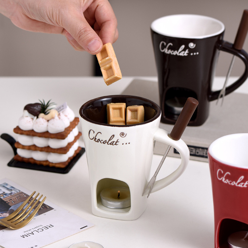 フォーク付きのとろけるカップ,チョコレート用のとろけるカップ - Fondue Pot Ceramic のレビューと価格